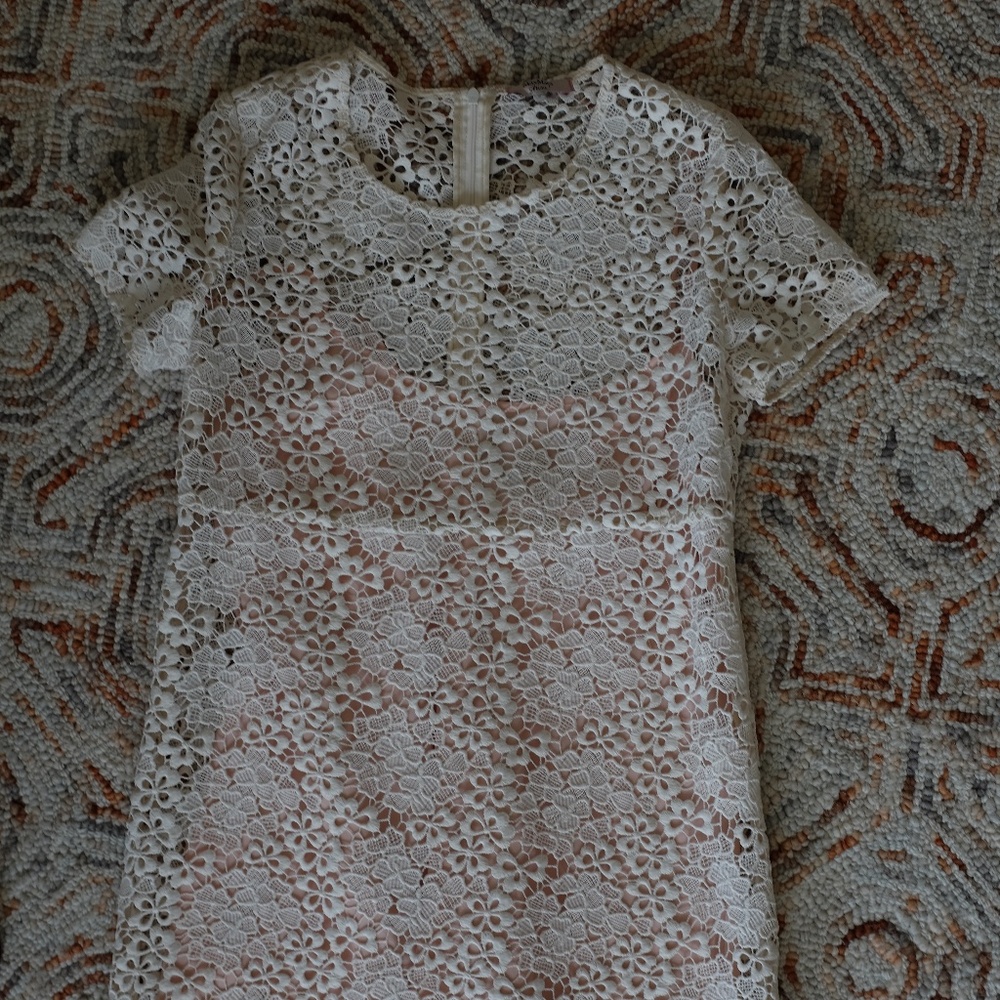 MaxMara Shine White Floral with Pink Sheath Short Sleeve Dress Size 8